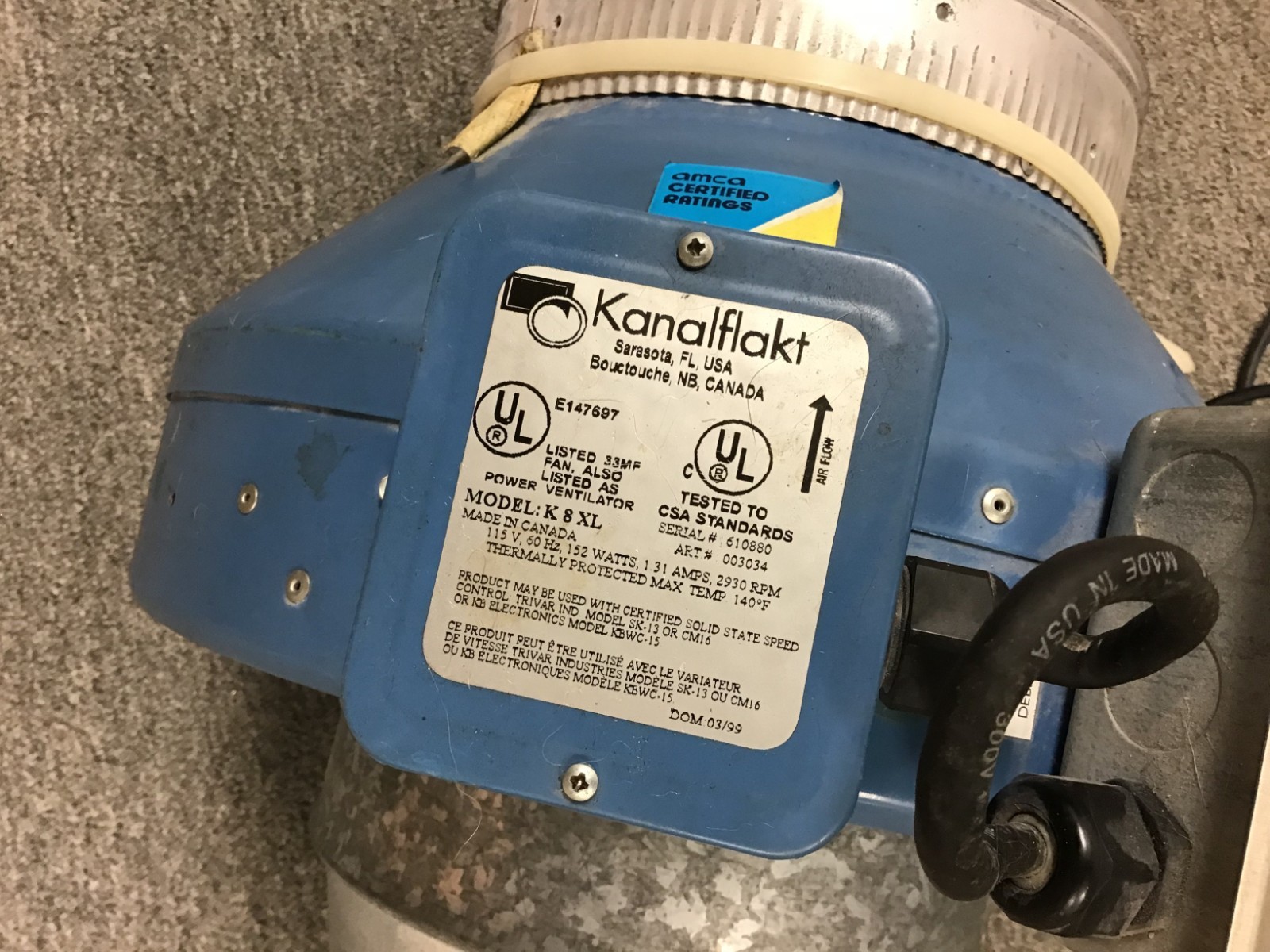 Kanalflakt K8 XL Exhaust Fan (USED)
