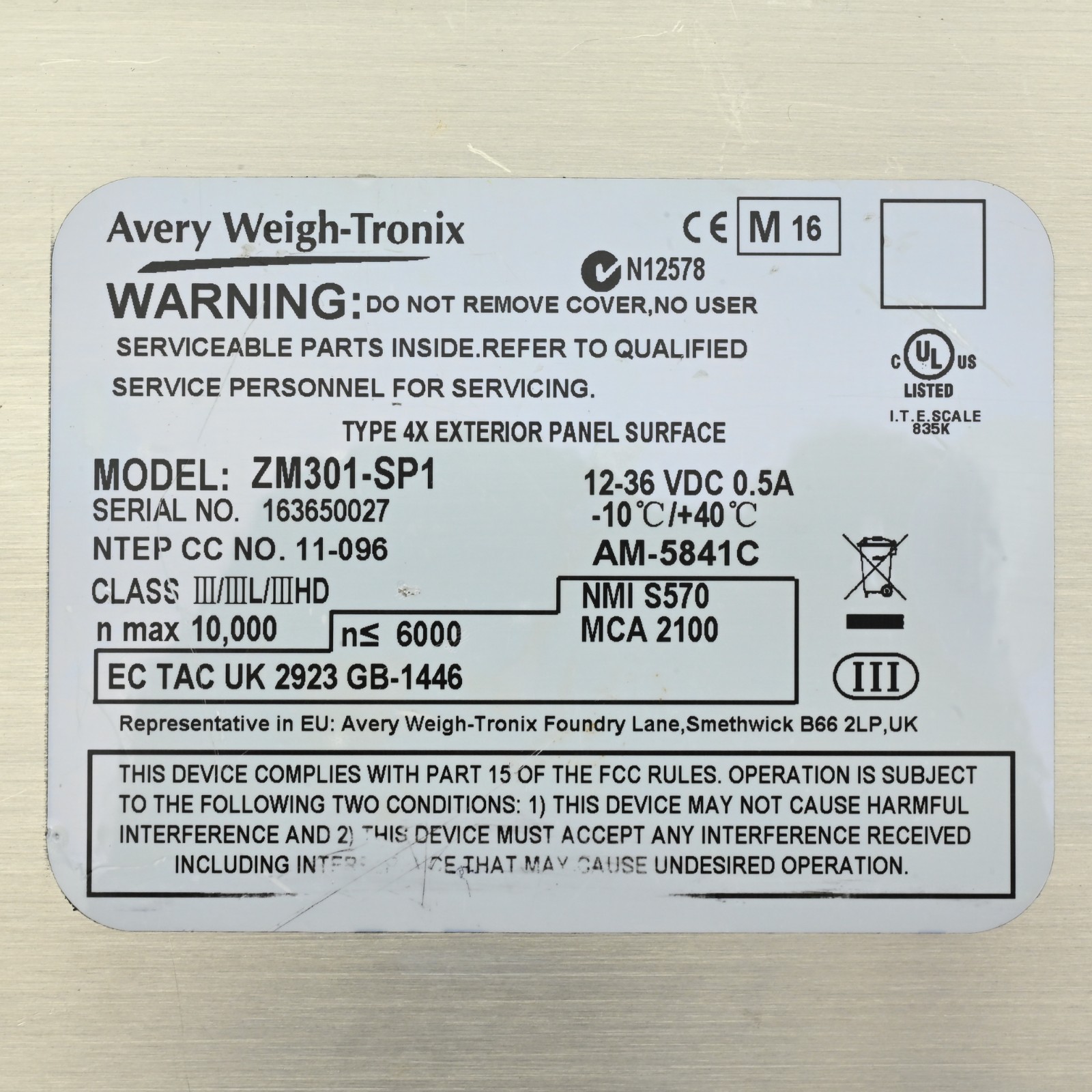 Avery Weigh-Tronix ZM301-SP1 Weight Indicator 12-36VDC 0.5A