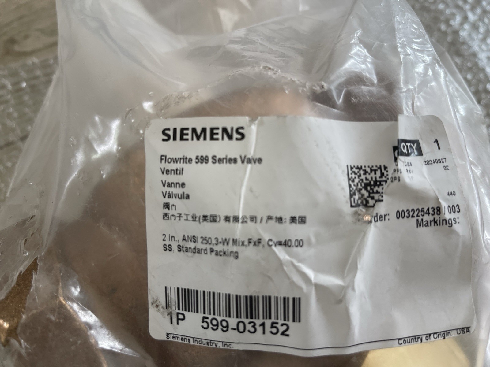 New SIEMENS FLOWRITE 599 SERIES VALVE 599-03152 2″ 3-W MIX FxF CV=40