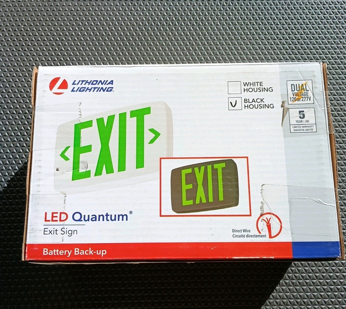 (2) LITHONIA LQM-S3G-120/277-EL-N-M6 Black Exit Signs LQMS3G120277ELNM6