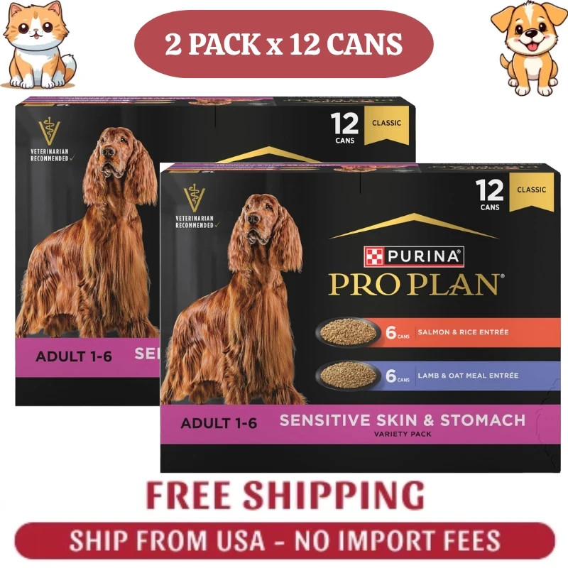 2 PACK Purina Pro Plan Sensitive Skin and Stomach Wet Dog Food,(Pack of 12) 13oz
