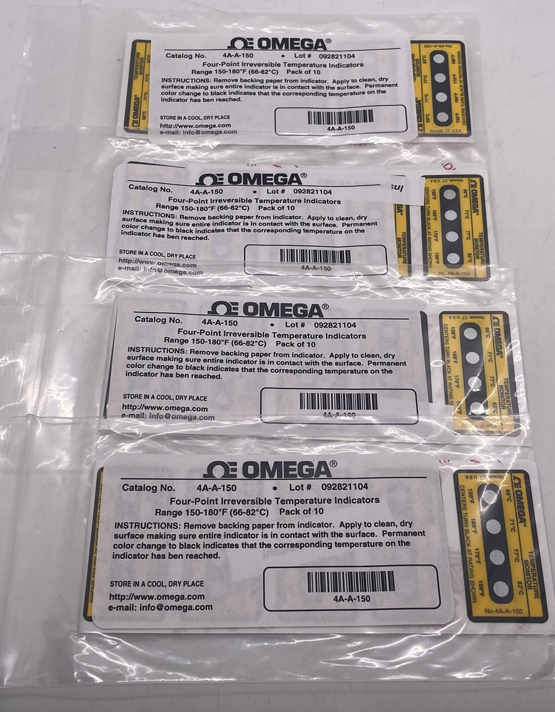 40 count Omega 4A-A-150 IRREVERSIBLE 4-Point Temperature Indicators 150-180°F