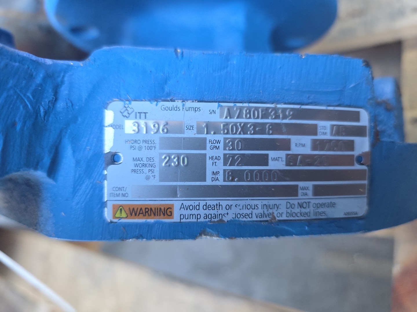 1.5×3-8 Goulds 3196 Pump Casing with CN7M Plate