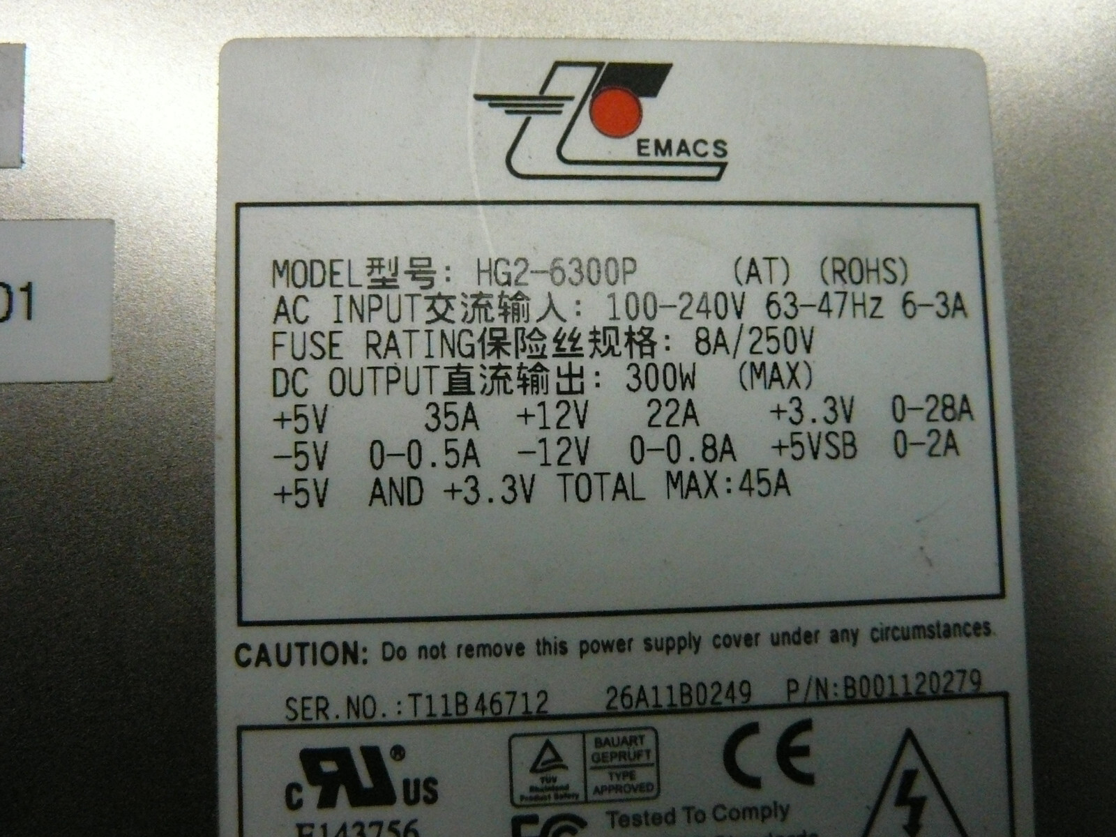EMACS POWER SUPPLY HG2-6300P 100-240V 6-3A