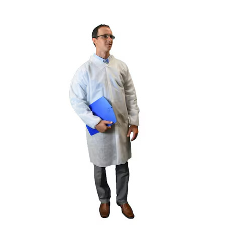 Keystone Safety Lc0-We-Nw-Lrg White Lab Coat, Pk30, Polypropylene, Snaps