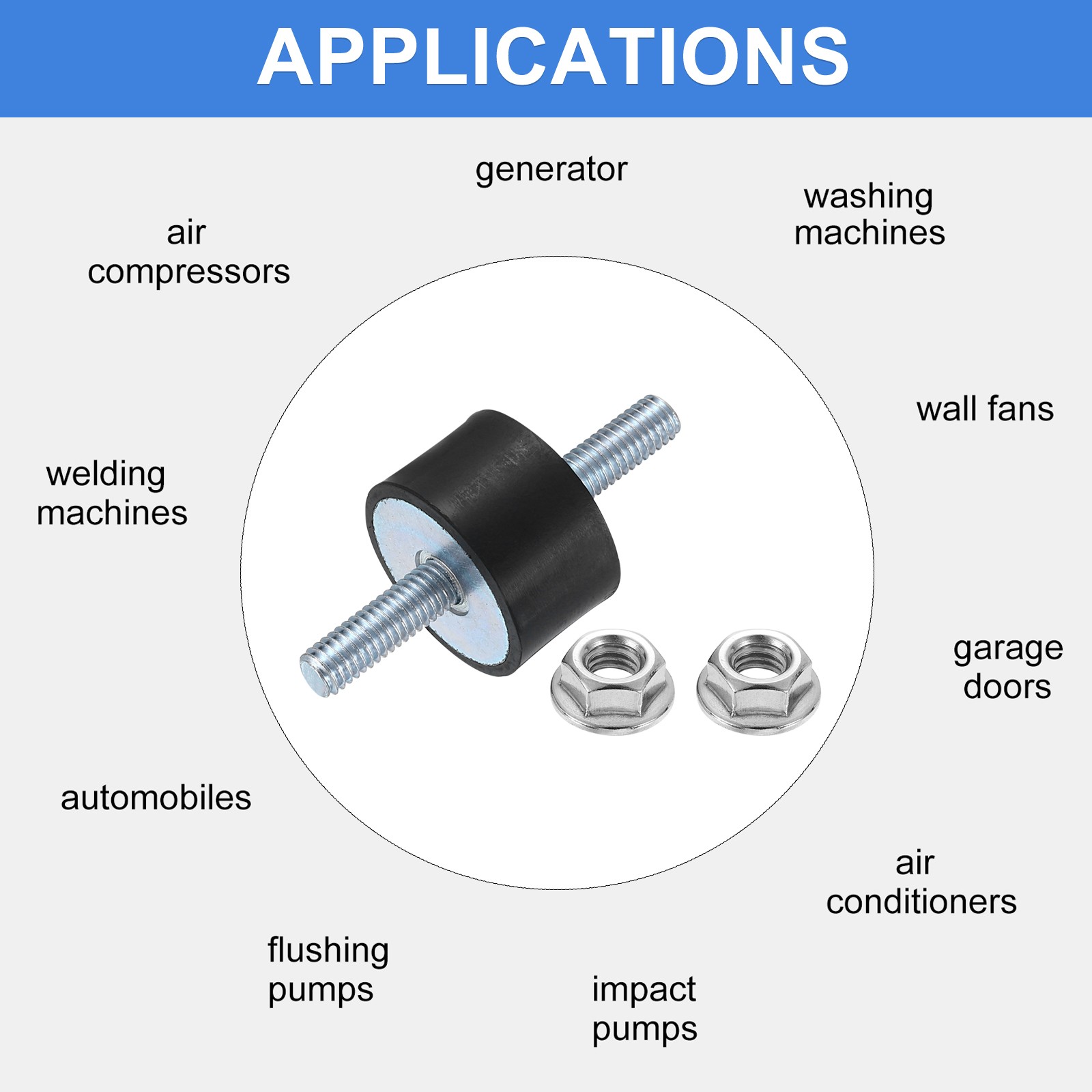M6 x 18mm Rubber Mounts, 15 x 25mm Rubber Vibration Isolator with Nuts
