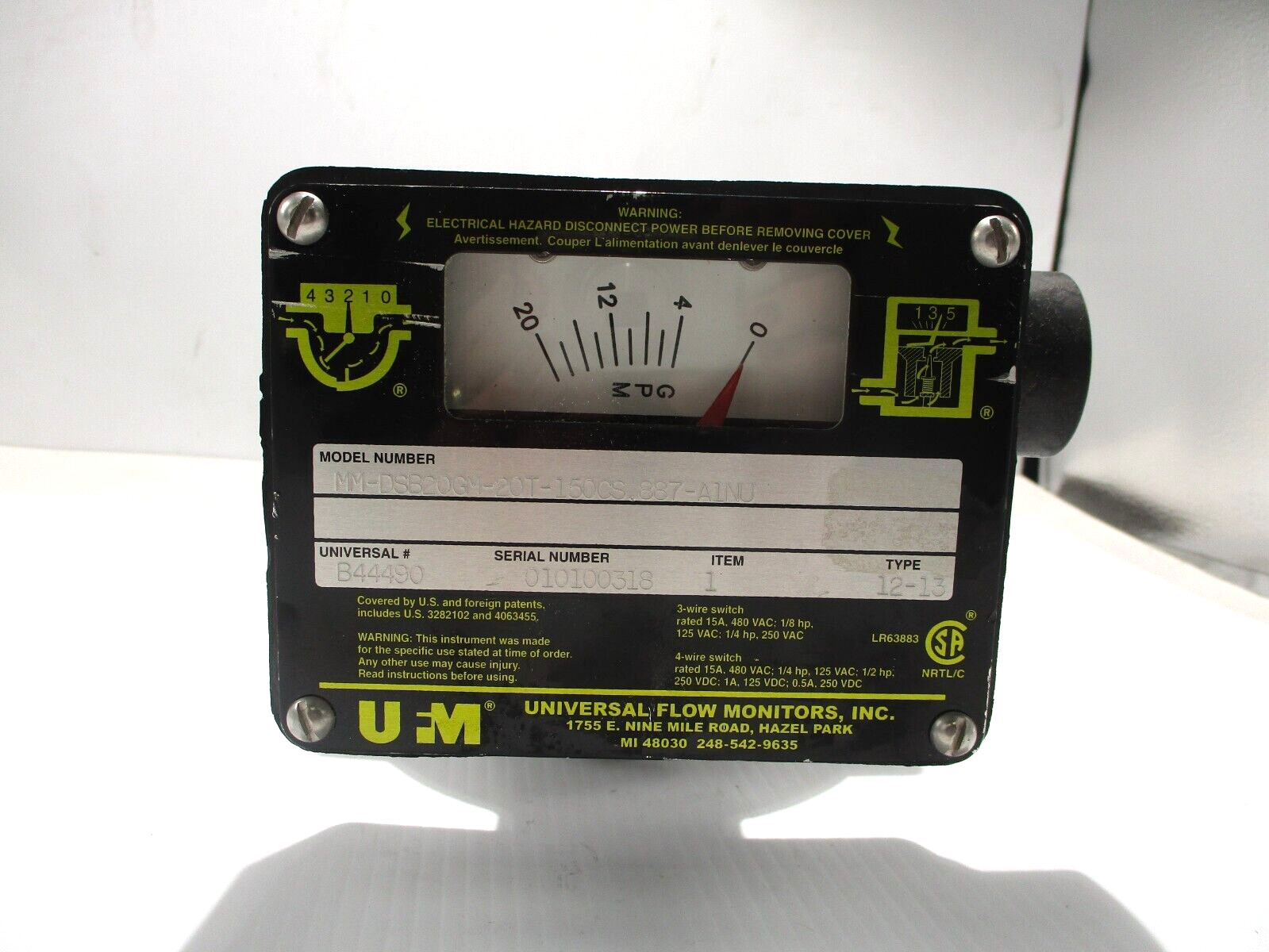 NEW UFM MM-DSB20GM-20T-150CS.887-1NJ FLOW INDICATOR TYPE 12-13