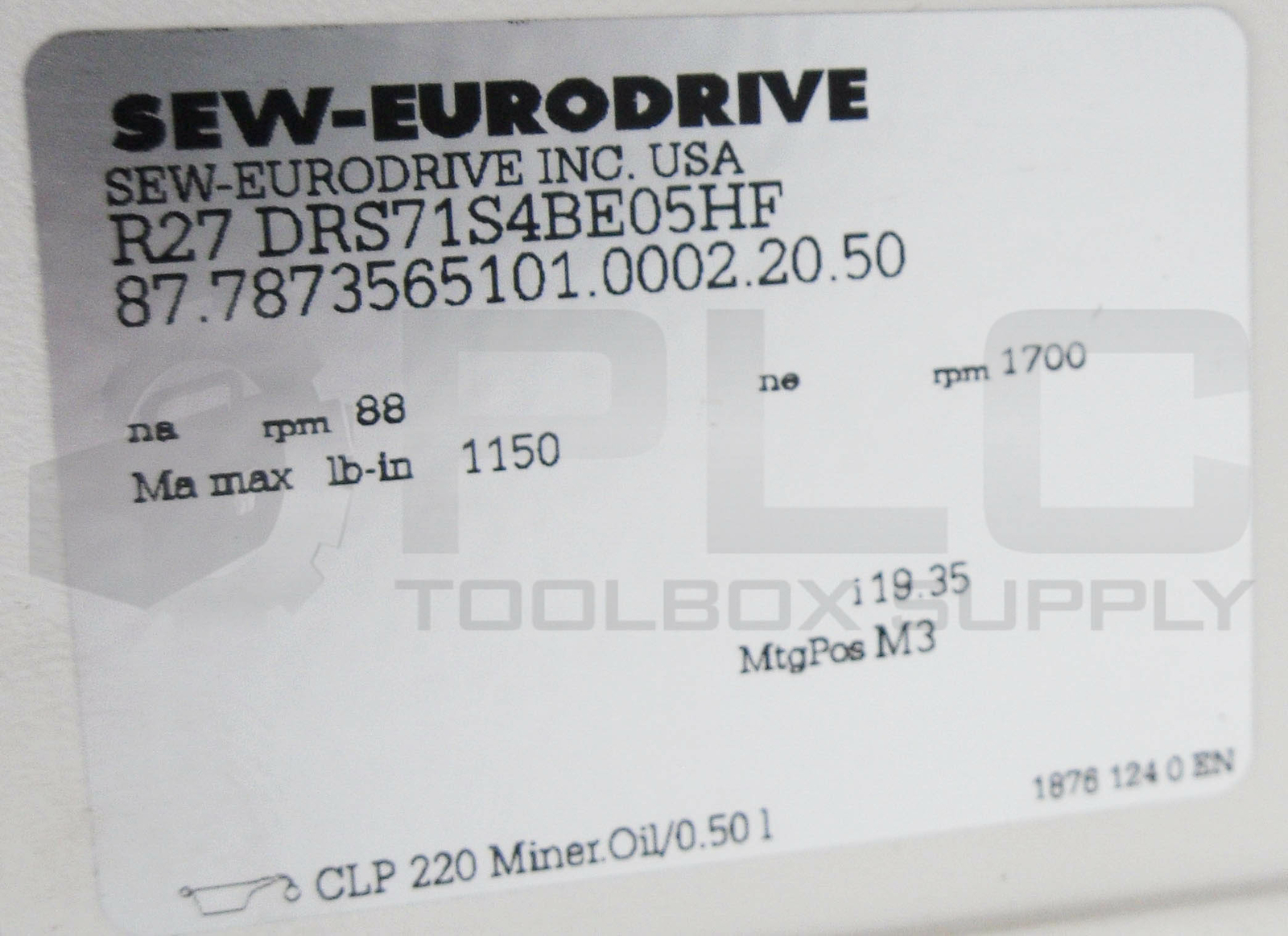 NEW SEW EURODRIVE R27DRS71S4BE05HF GEAR MOTOR 60HZ 1700/88RPM 230/460V