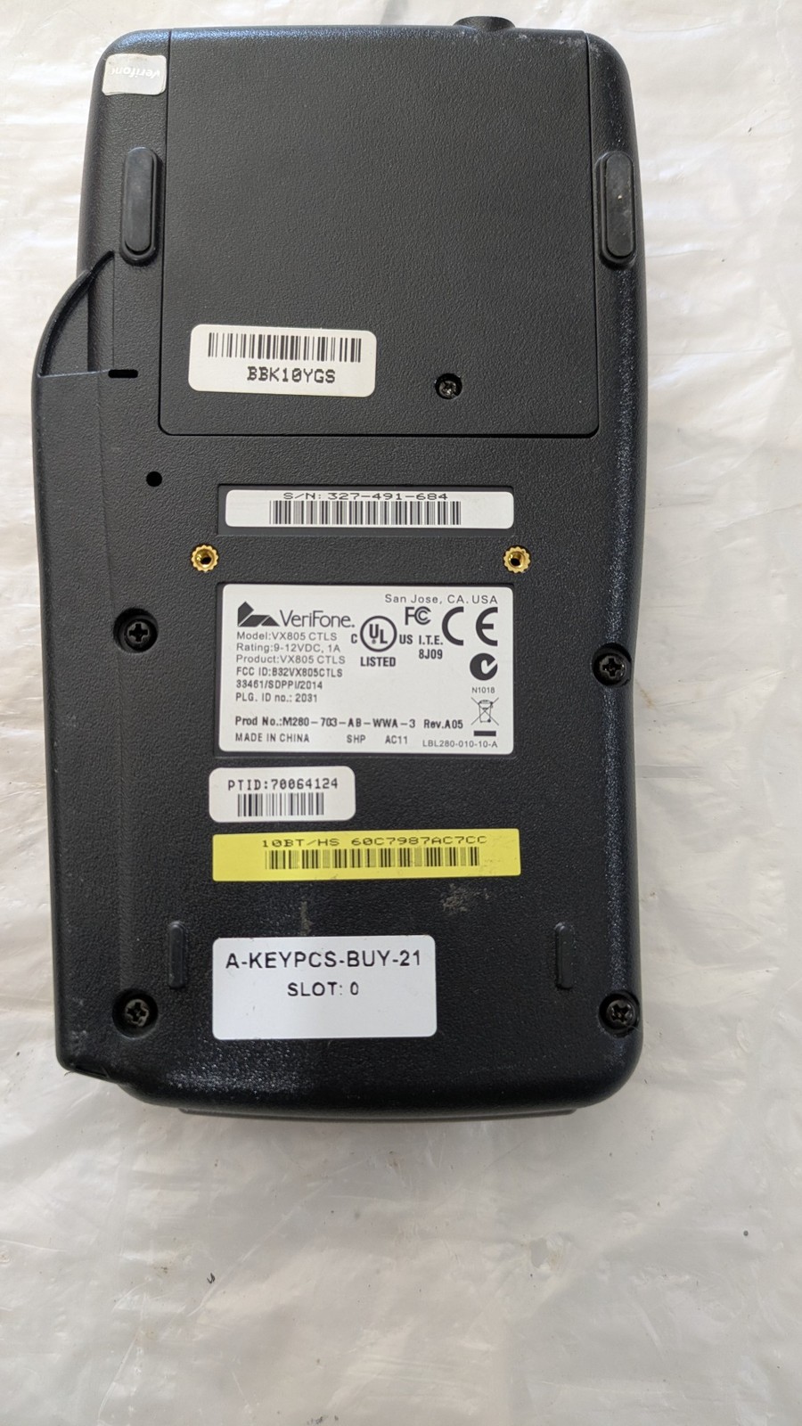 VERIFONE VX 805 CTLS 9-12VDC 1A M280-703-WWA-3 REV A