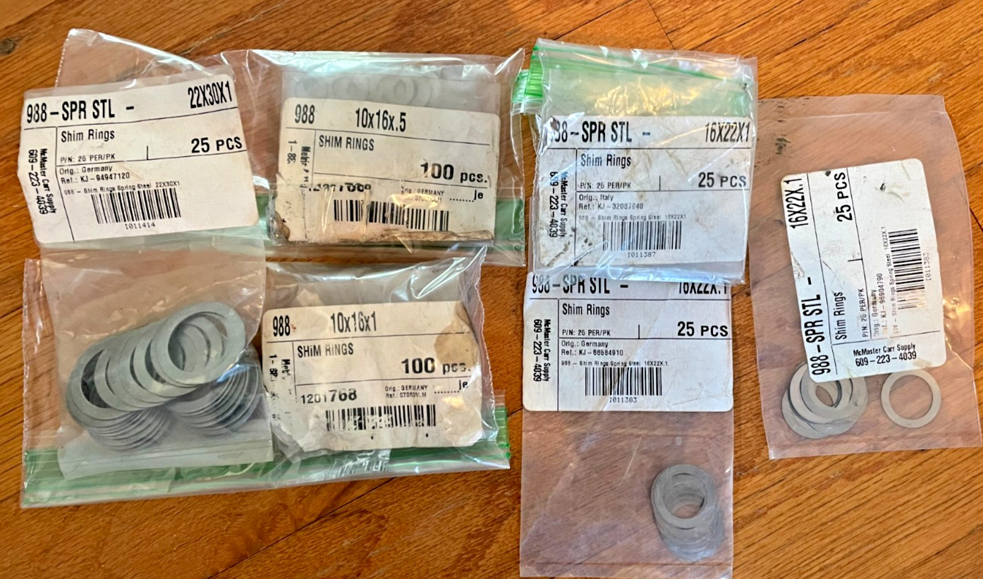Mix Lot McMaster Carr 988-SPR STL Shim Rings