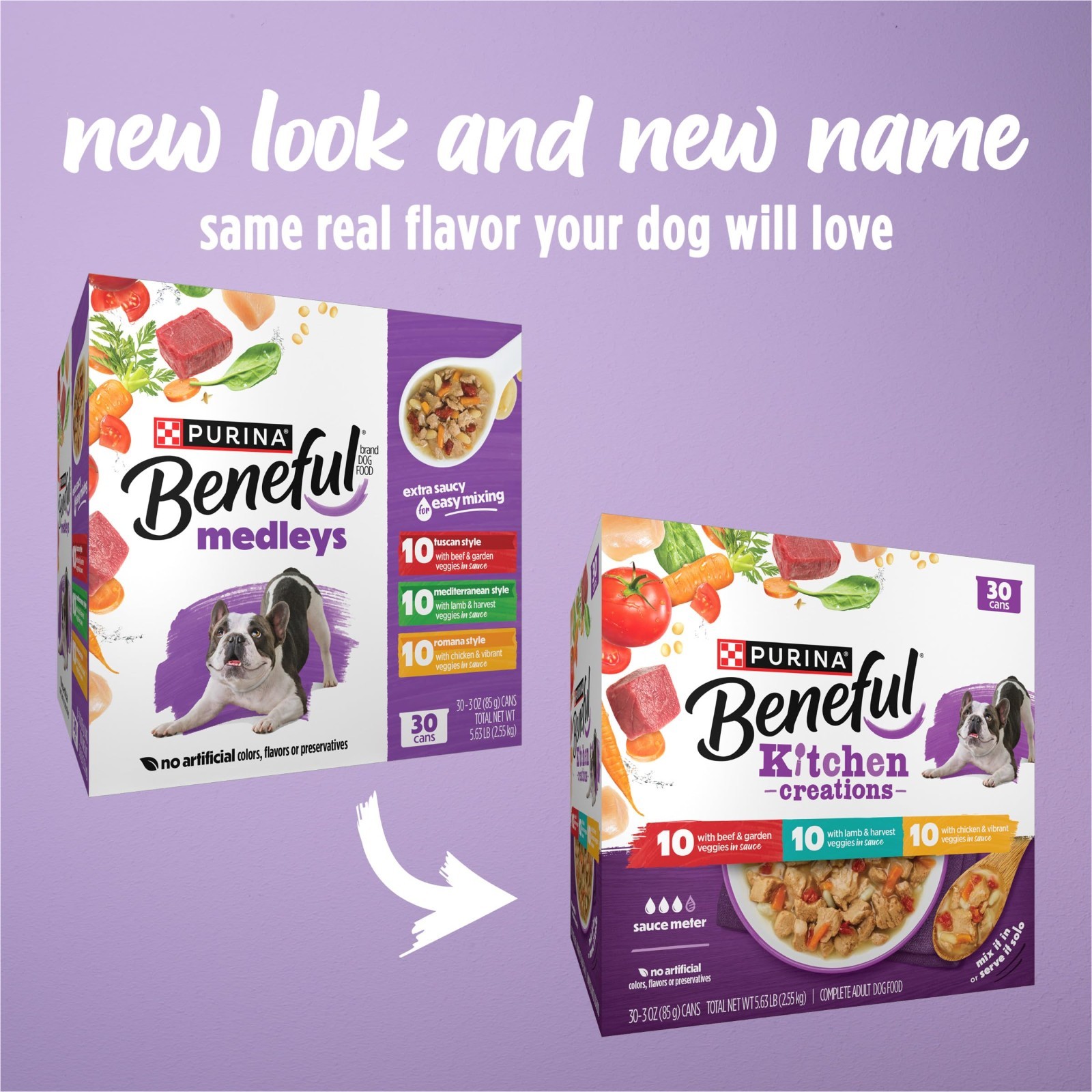 Purina Beneful Medleys Wet Dog Food Soft Beef, Chicken & Lamb, 3 oz Cans,60 pack