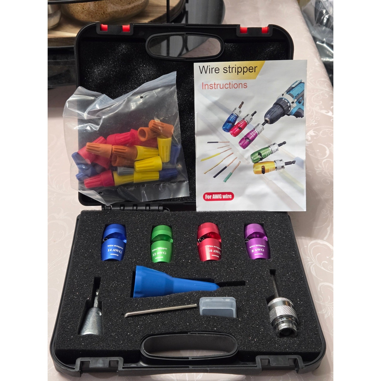 Wire Stripper Tool Kit for Drill 8/10/12/14 AWG Cable Stripping Set Open Box