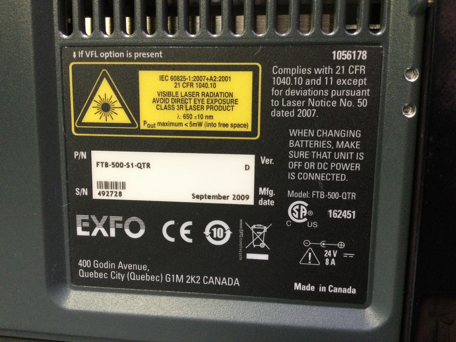EXFO FTB-500-S1-QTR Portable Optical Network Test Platform w/ FTB-8510B Module