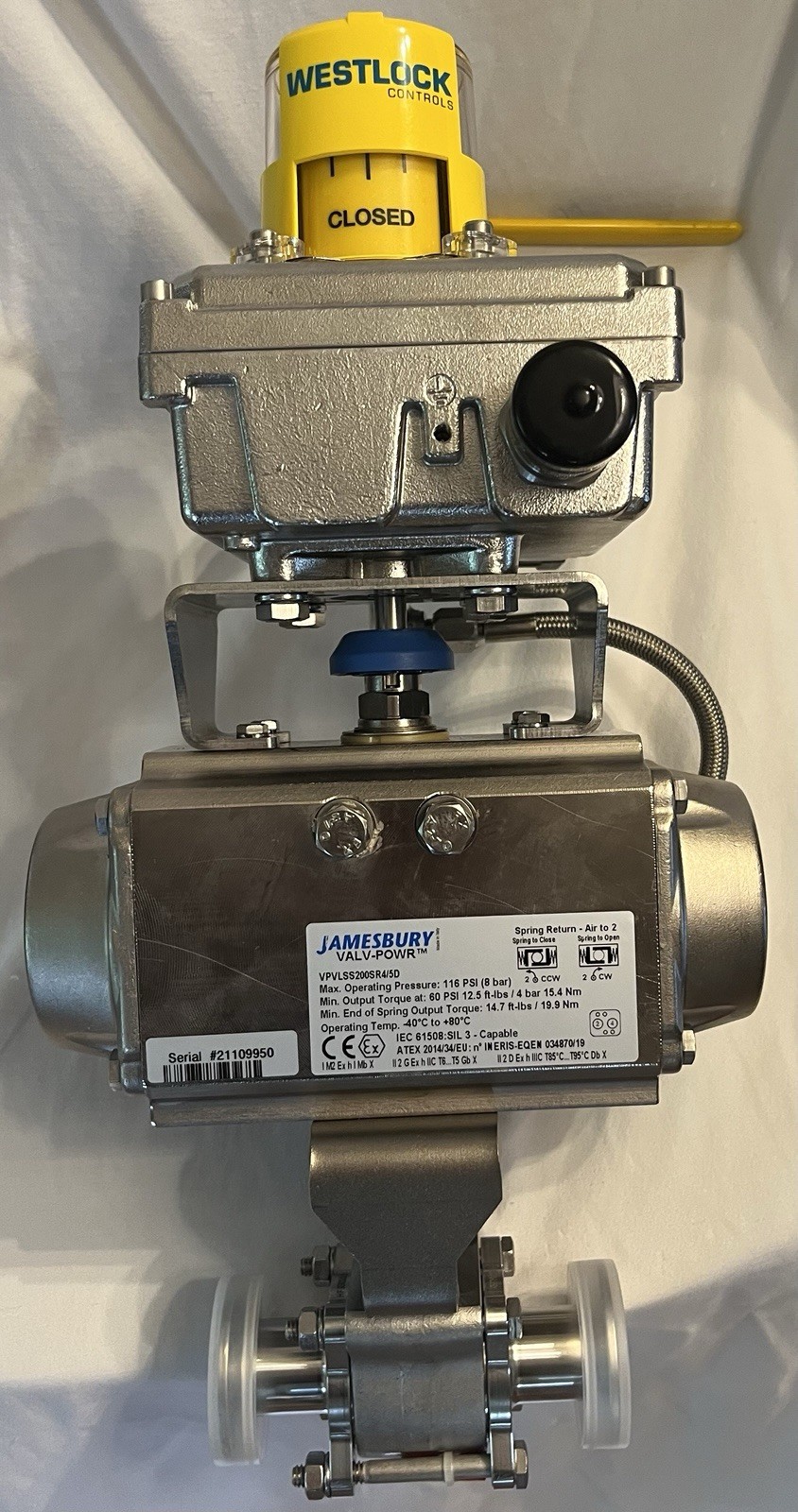 PBM 1” Tri-Clamp Sanitary Valve Assembly 316L SS Jamesbury Actuator Westlock New