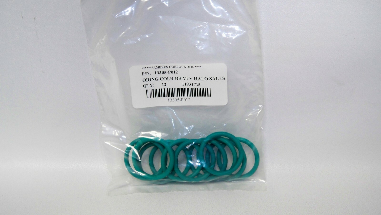 AMEREX 13305-P012 Collar O-Ring, Green Halotron I (Bag of 12)