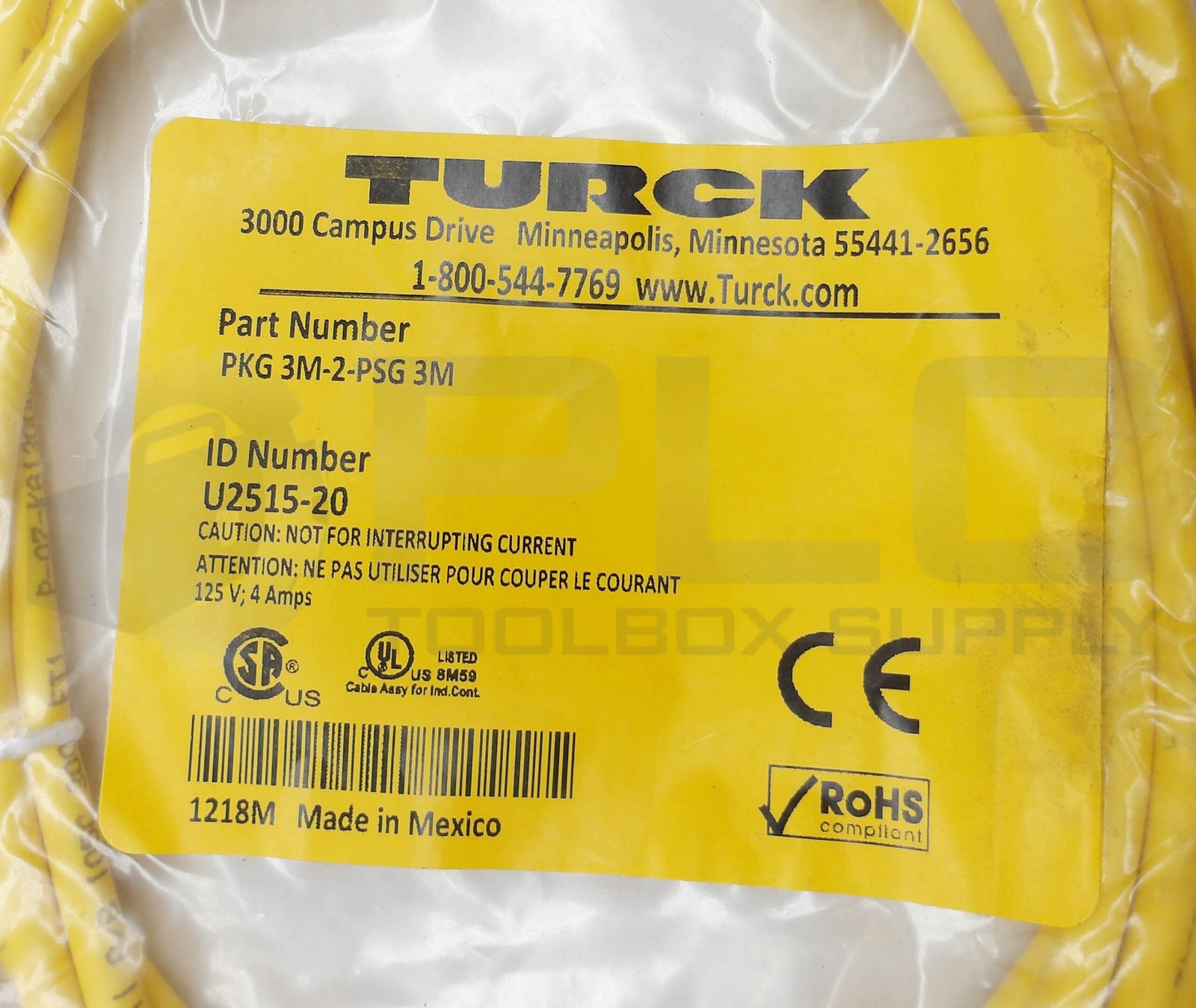 SEALED NEW TURCK PKG 3M-2-PSG 3M ACTUATOR & SENSOR CORDSET 3M U2515-20