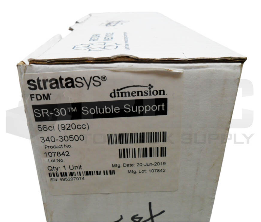 STRATASYS SR-30 SOLUBLE SUPPORT 4% 56CI 340-30500 108187 *READ*