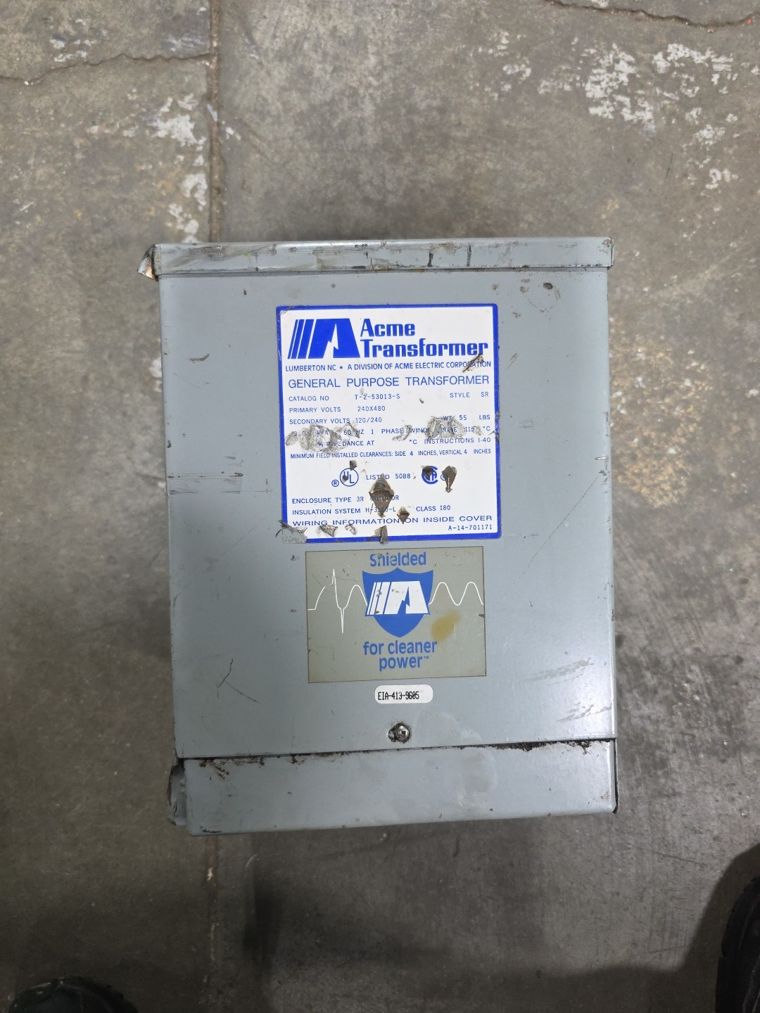 ACME TRANSFORMER T-2-53013-4S STYLE SR 3KVA 60HZ 1 PHASE