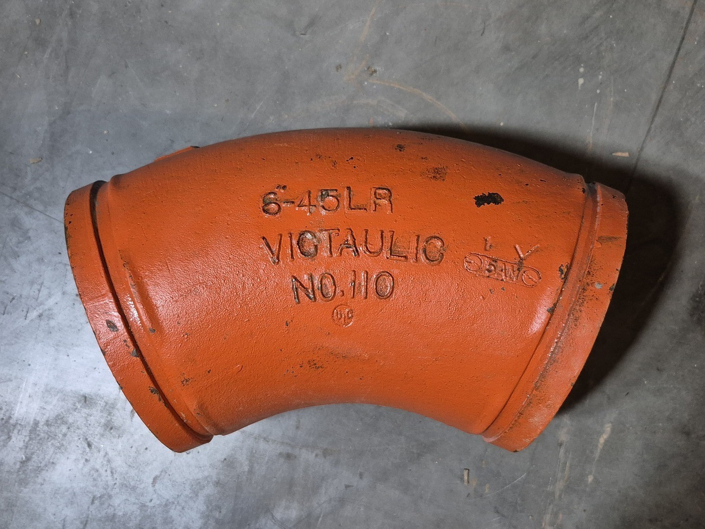 Victaulic No. 110 6″ Grooved 45° Elbow Fitting, Ptd. Orange – Parts