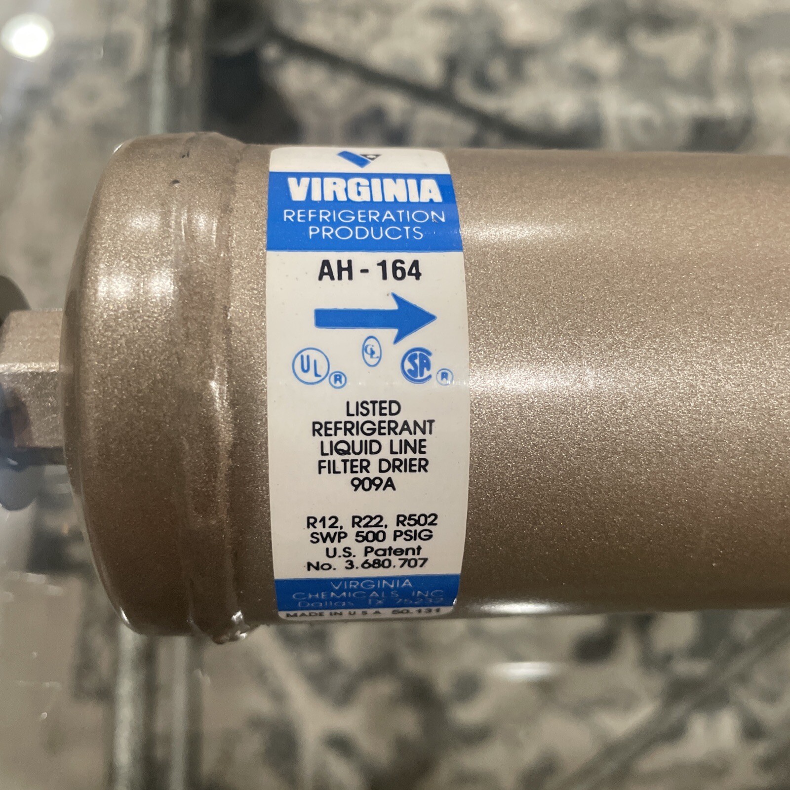 NOS Virginia Refrigerant Liquid Line Filter-Drier AH-164 16 Cu. In. 1/2 Flare