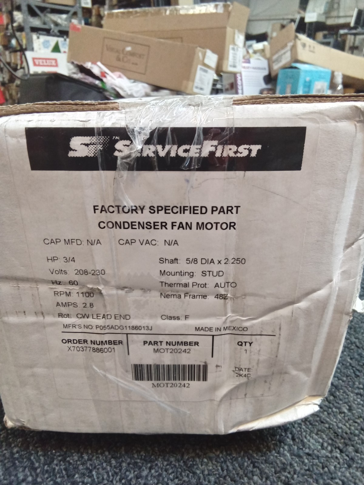 Service First Condenser Fan Motor 3/4 HP 208-230V 60 Hz 1100 RPM 48Z Frame 3 Ph