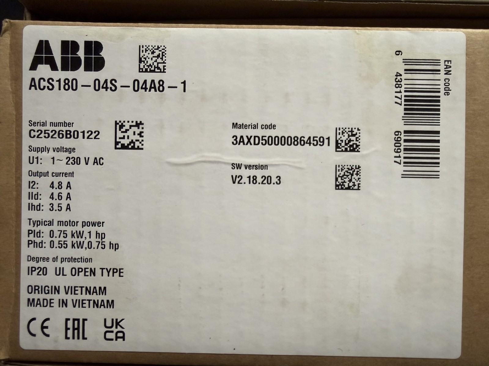 ABB – ACS180-04S-04A8-1 – OPEN BOX