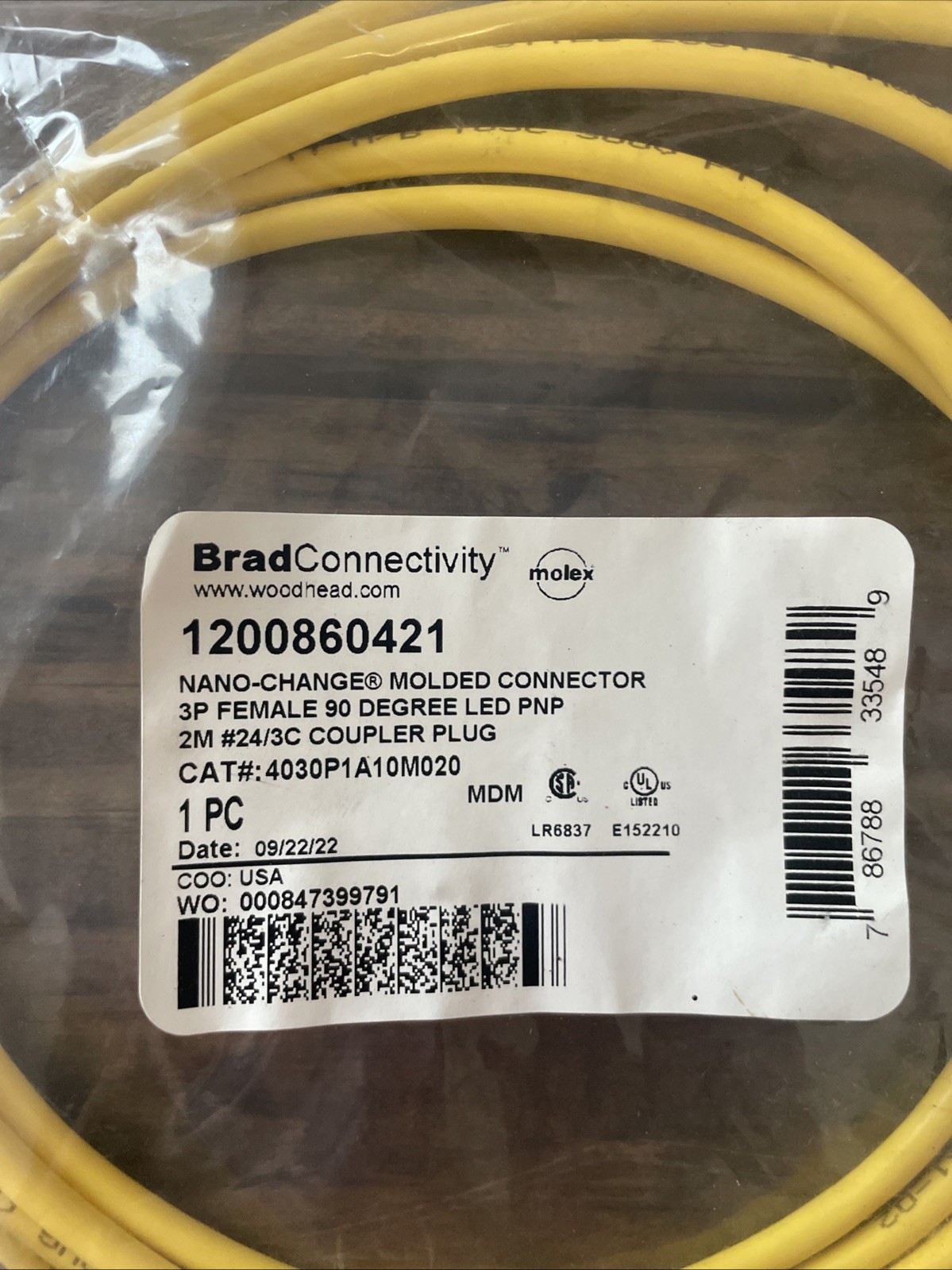 NEW OLD STOCK! BRAD CONNECTIVITY WOODHEAD 3P FEMALE CORDSET 1200860421
