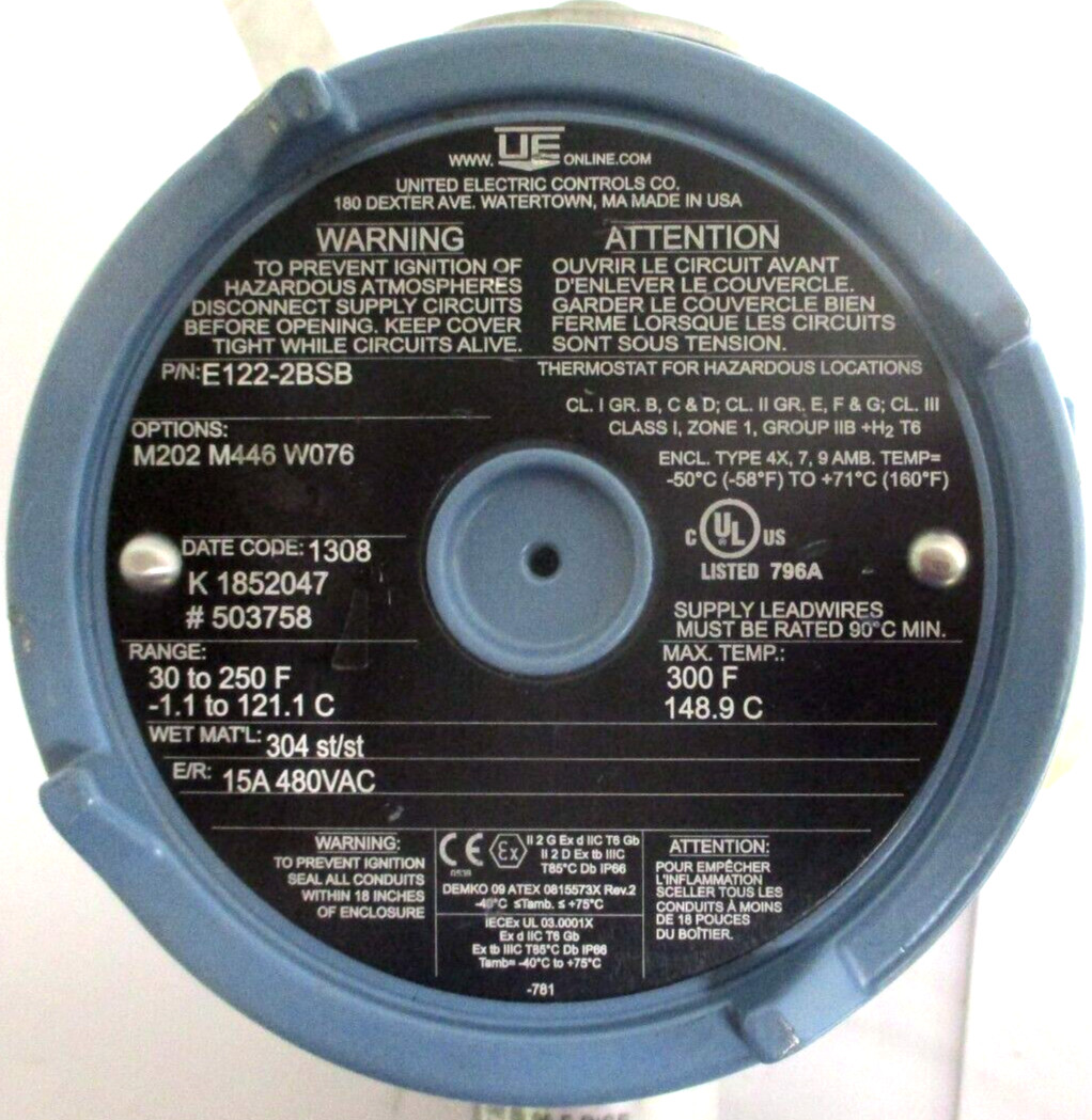 UNITED ELECTRIC CONTROL, E122-2BSB, RANGE 30-250 F, SURPLUS