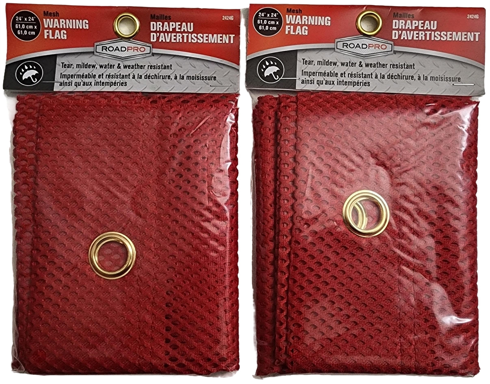 2 Lot RoadPro 2424G Red 24 inch x 24 inch Mesh Warning Flag with Grommets