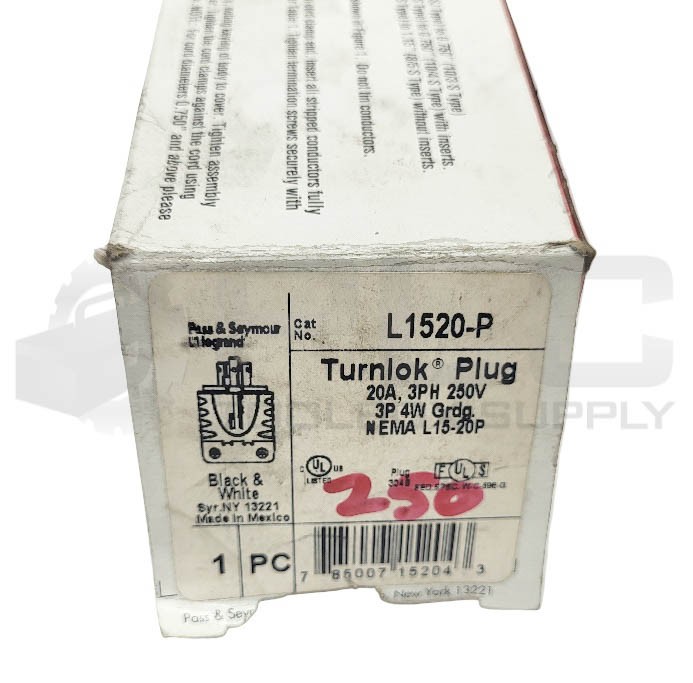 LOT OF 2 NEW PASS & SEYMOUR L1520-P TURNLOK PLUG 20A 3PH 250V 3P *READ*