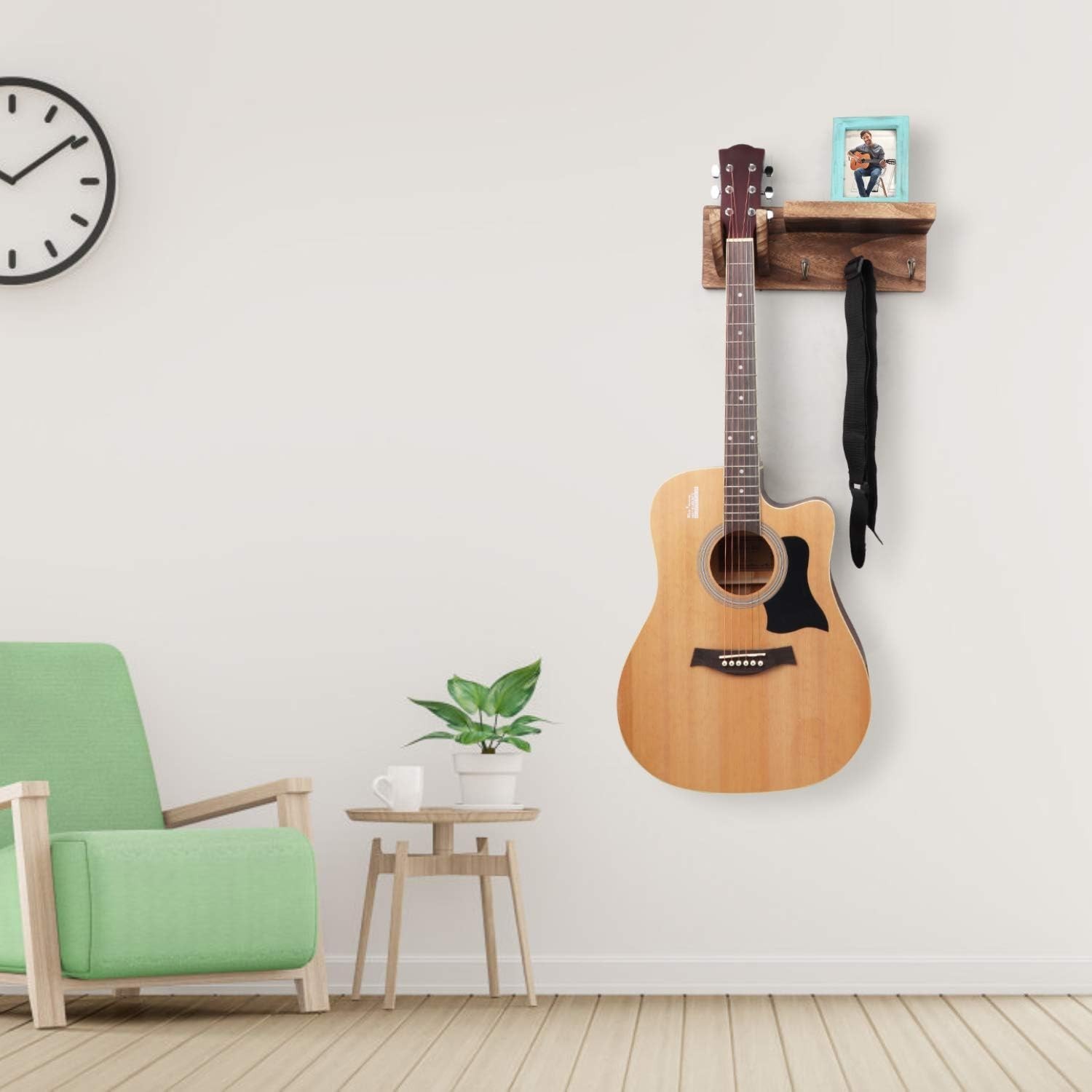 Multifunctional Wall Mount Guitar Hanger with Shelf & Hooks for All Guitar Types