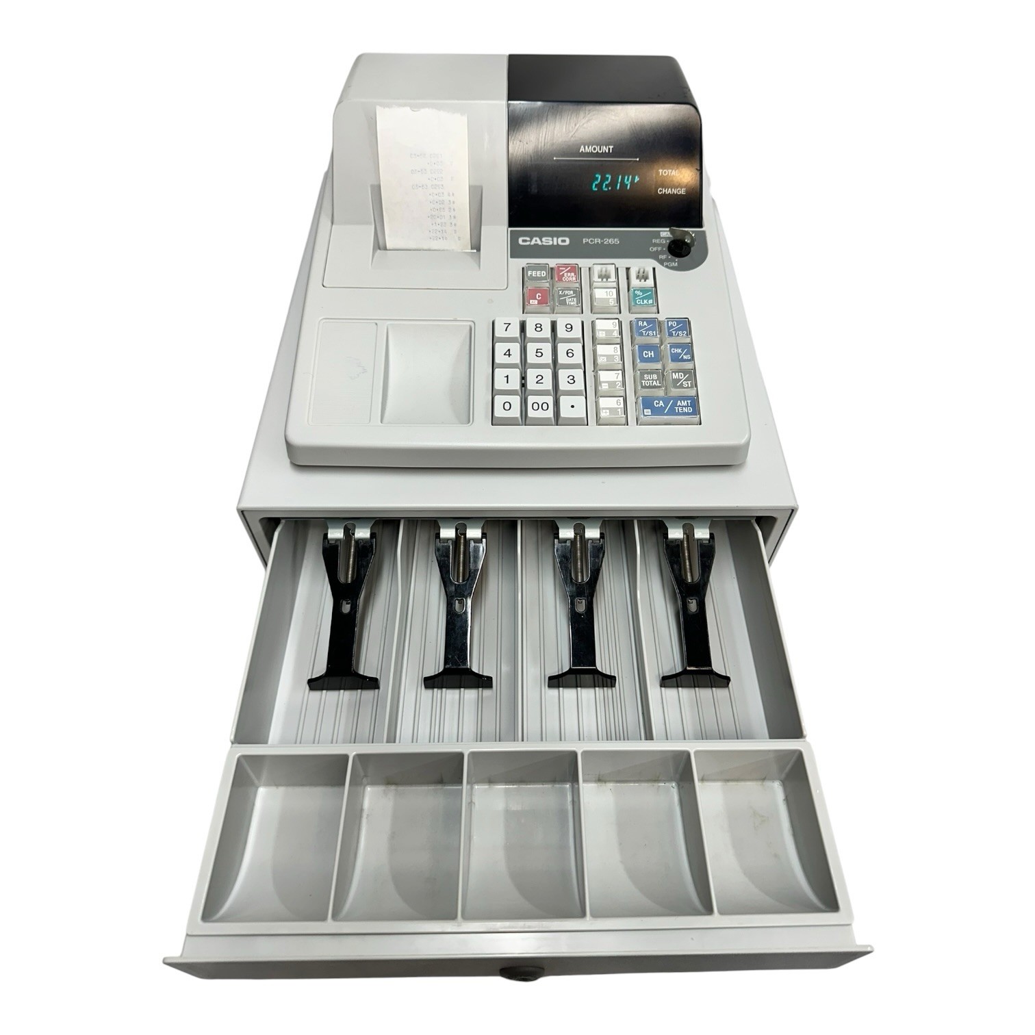 CASIO PCR-265 ELECTRONIC CASH REGISTER W OP KEY & MONEY DRAWER WORKS!