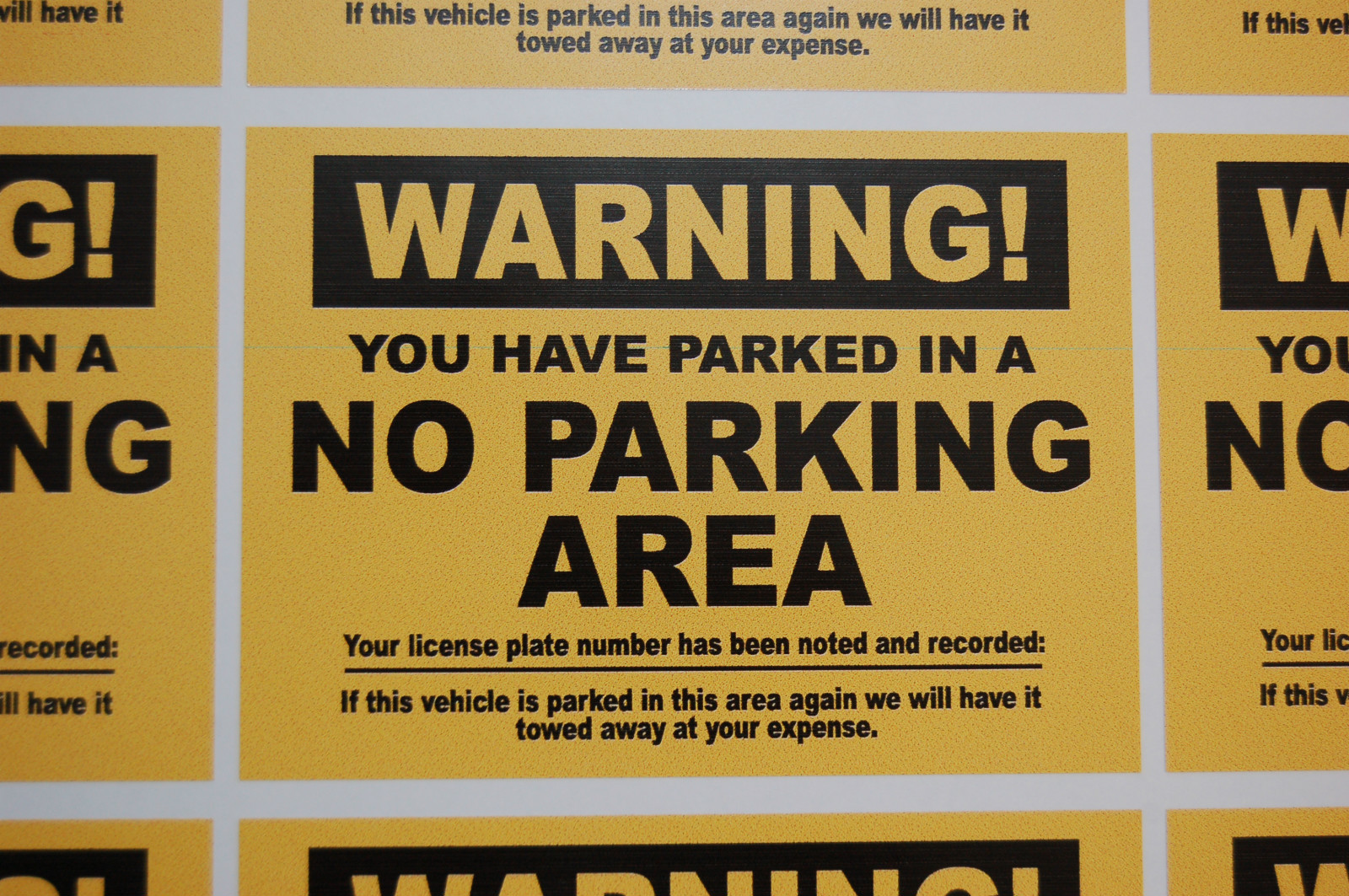 25 Warning illegal park sticker sign violation vehicle tow PARKING AREA Driveway