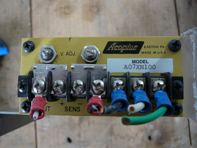 ACOPIAN RIPPLE POWER SUPPLY A07XN100 INPUT: 120VAC 0-7VDC 1A