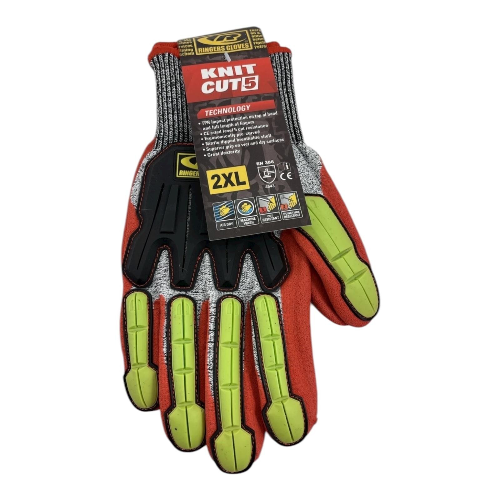 Ringers Gloves Knit Cut5 Sandy Nitrile Dip Impact Cut Resistant Gloves 2XL