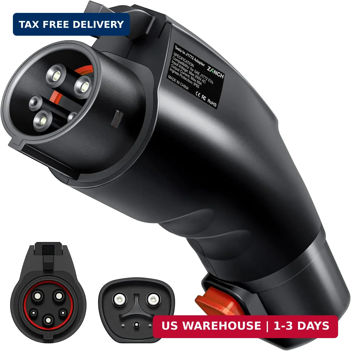 Zanch Tesla to J1772 Adapter, Military-Grade Quality, 60A 250V AC for J1772/CCS1
