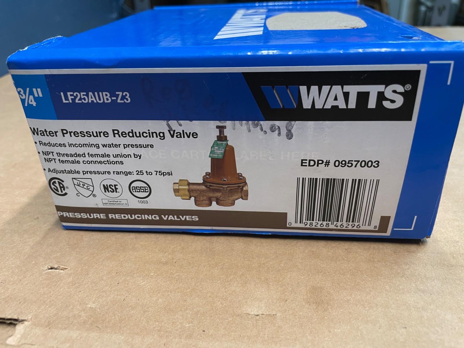LF25AUB-Z3 Water Pressure Reducing Valve 3/4 Inch MISSING NPT Female Fitting