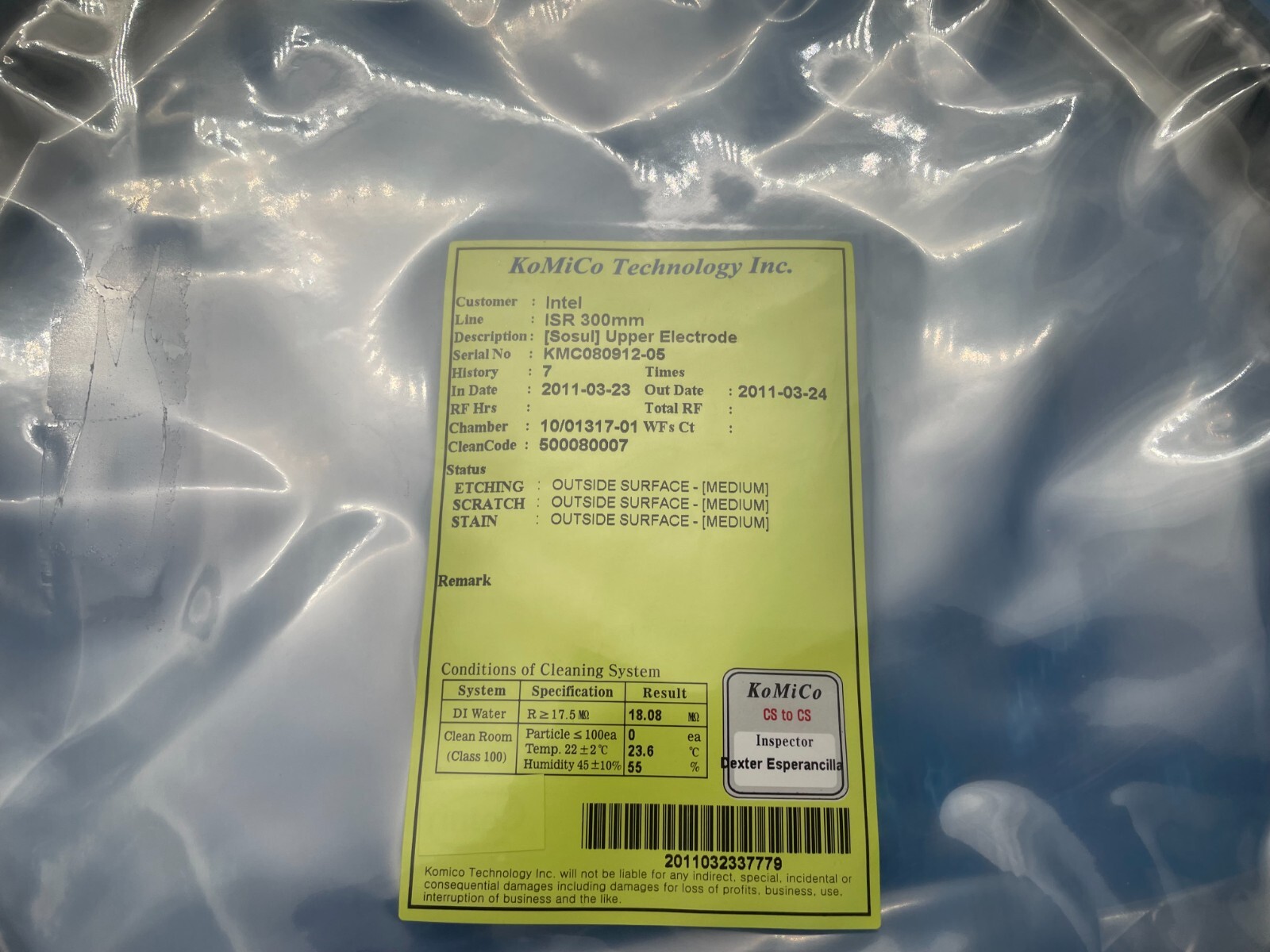 KoMiCo Upper Electrode S31A-GD-009-A, KMC080912-05