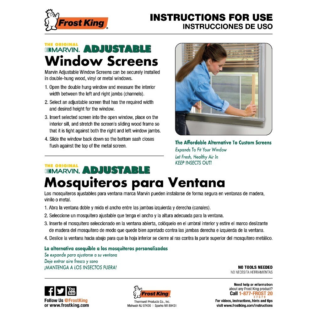 Frost King AWS1537/6W W.B. Adjustable Window Screen, 15″ High with Wood Frame,