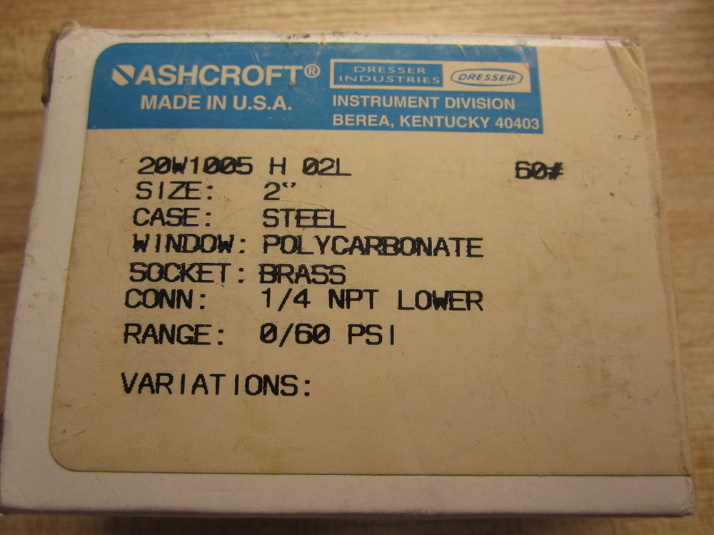 Ashcroft 20W1055 H 02L Pressure Gauge 0-60 PSI