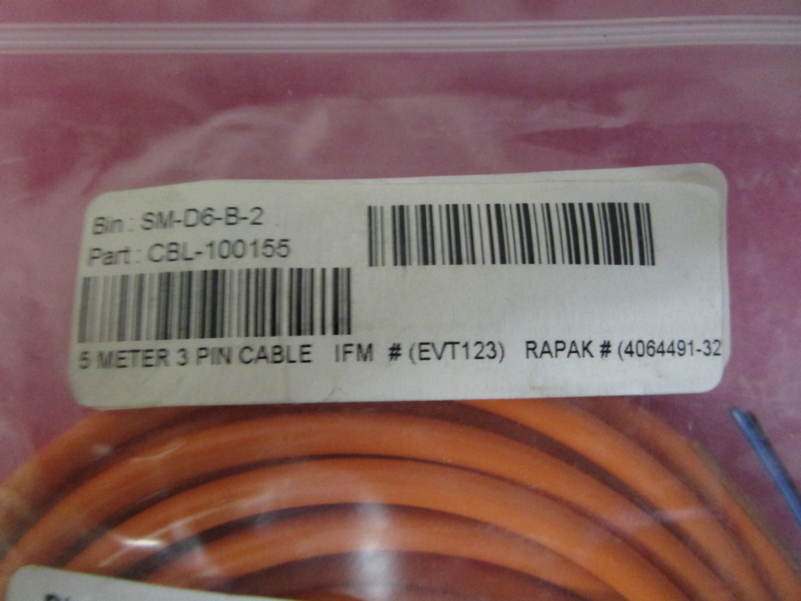 IFM Electronics EVT123 Female Cordset, 3 Pin, 5 Meter Cable Length CBL-100155