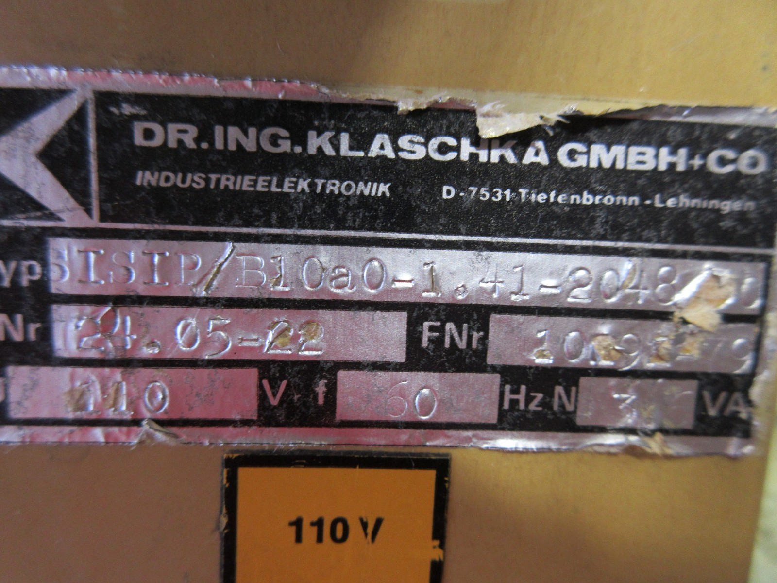 DR.ING.KLASCHKA GMBH+CO IMPULSE CONTROLLER SISIP/B10A0-1.41-20480 NR. 24.05-22