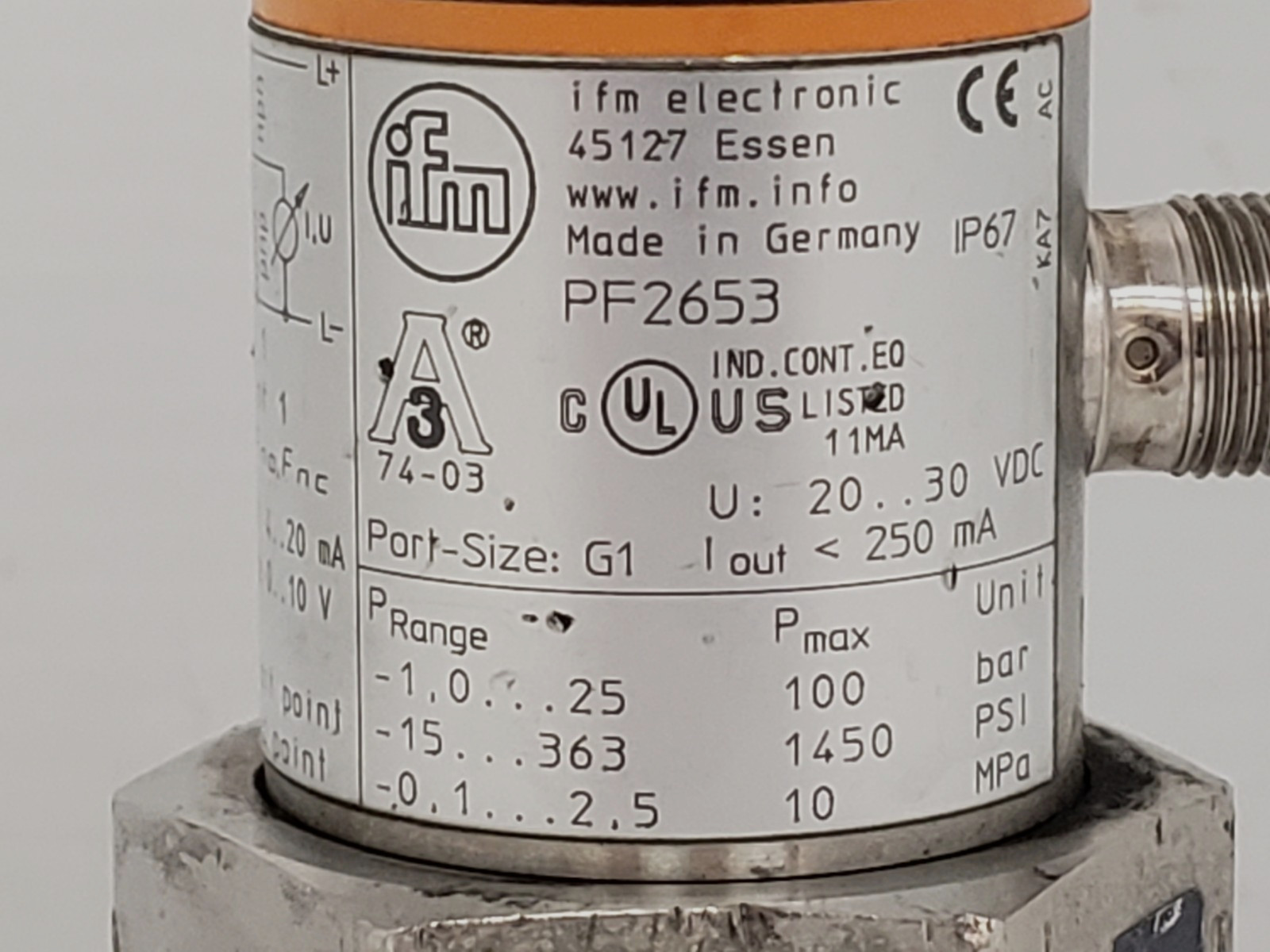 IFM ELECTRONIC PF2653 PRESSURE SWITCH -1-25 BAR -15-363 PSI 20-30 VDC PNP/NPN