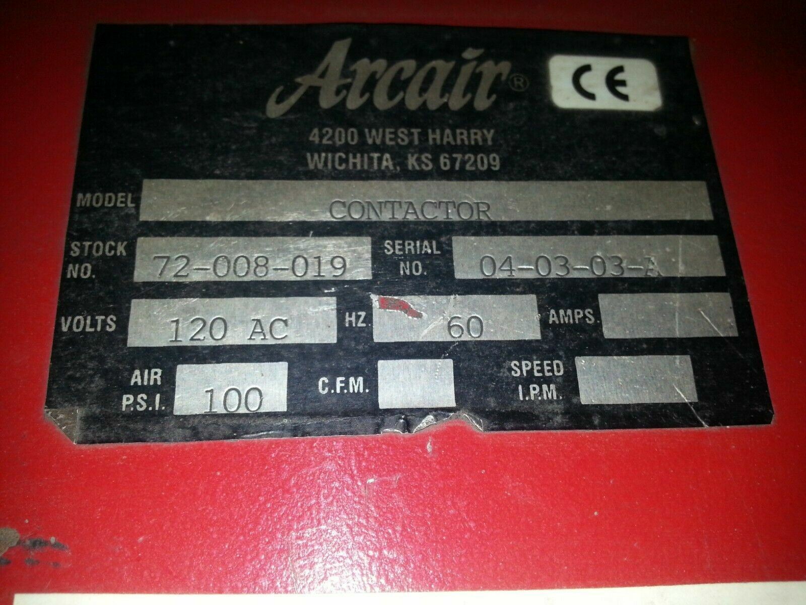 Arcair 72-008-019 Contactor 04-03-03-A 120VAC 60Hz 100PSI Gouging Welding Part