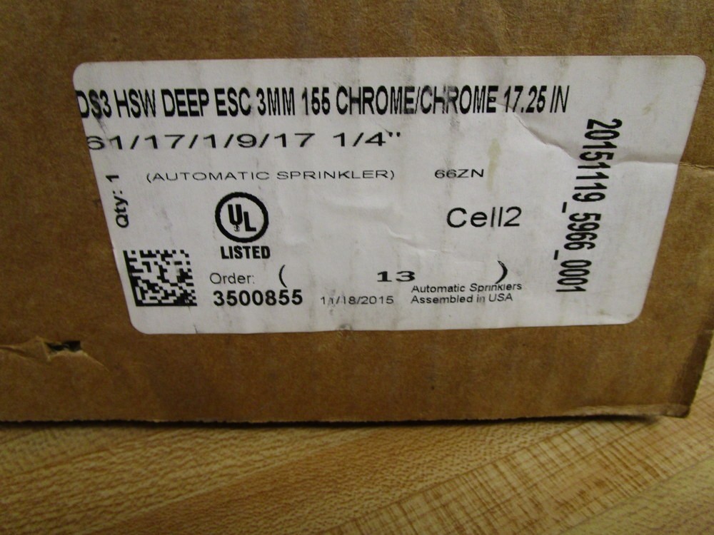 Tyco Fire Protection DS3 HSW DEEP ESC 3MM 155 CHROME Automatic Sprinkler TY5339