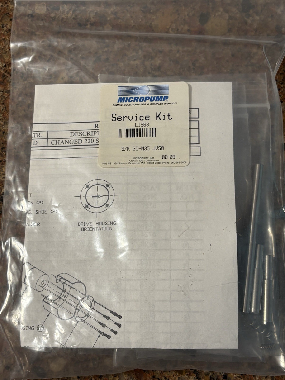 Micropump GC-M35 Service Kit JVS – Peek Gears , Viton Seal , Stainless Steel