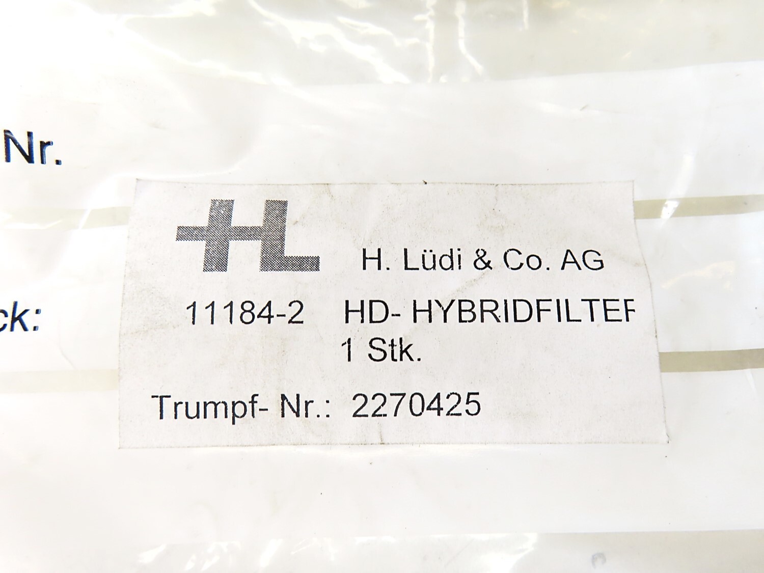 Trumpf 2270425 H. Ludi 11184-2 Conversion Kit Hybrid Filter N2-O2 – NEW NO BOX