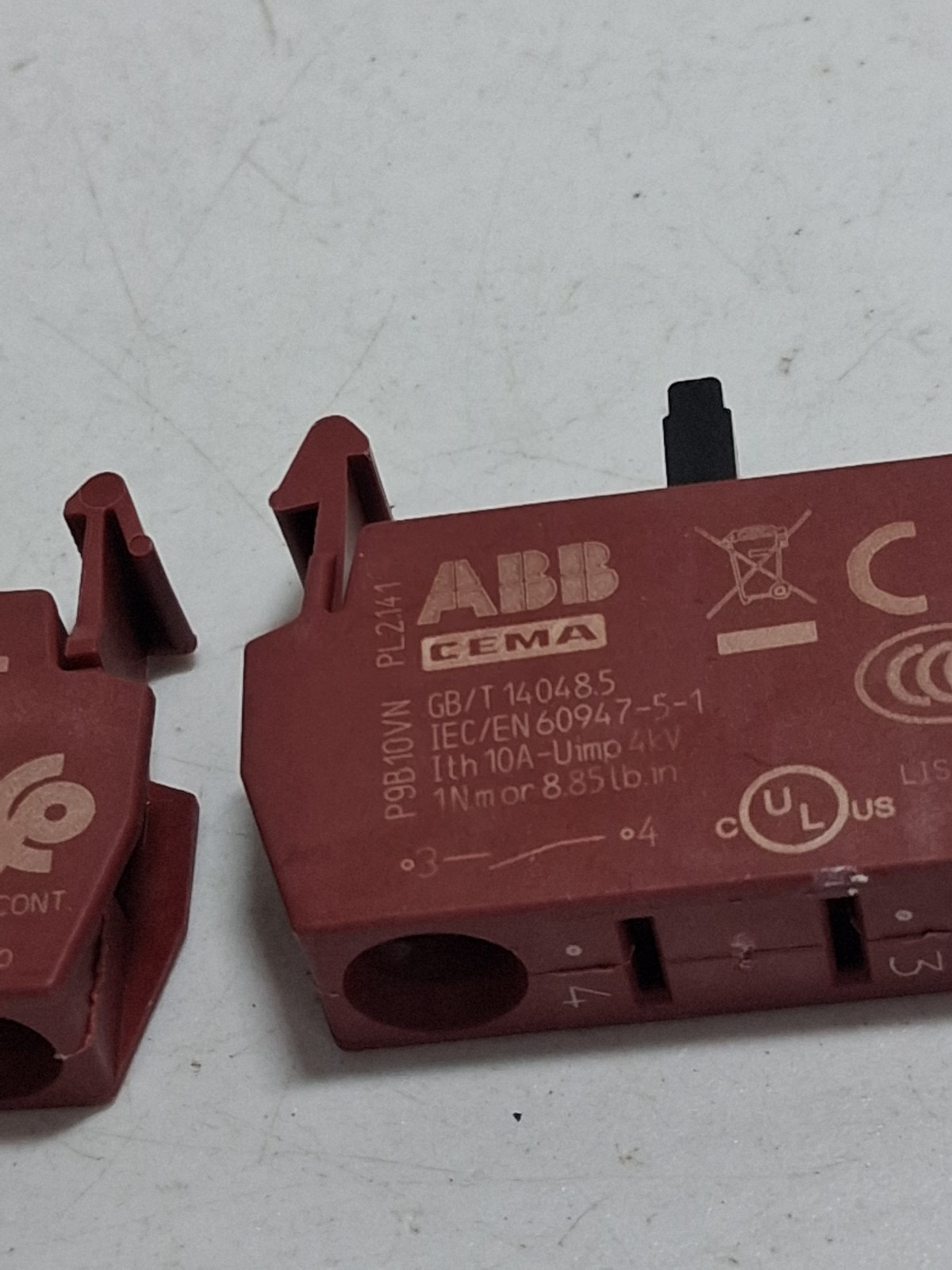 ABB P9B10VN CONTACT BLOCK 1NO 10A 600V (LOT OF 2)