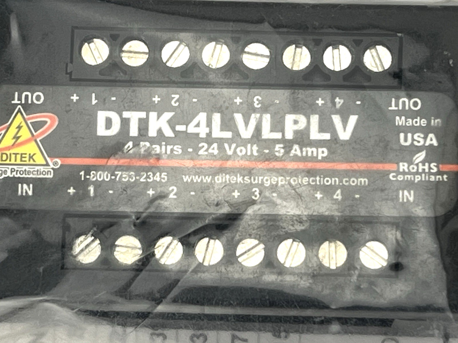 New Ditek DTK-4LVLPLV Surge Protector 4 Pair 30V 12-30 AWG Terminal Strip