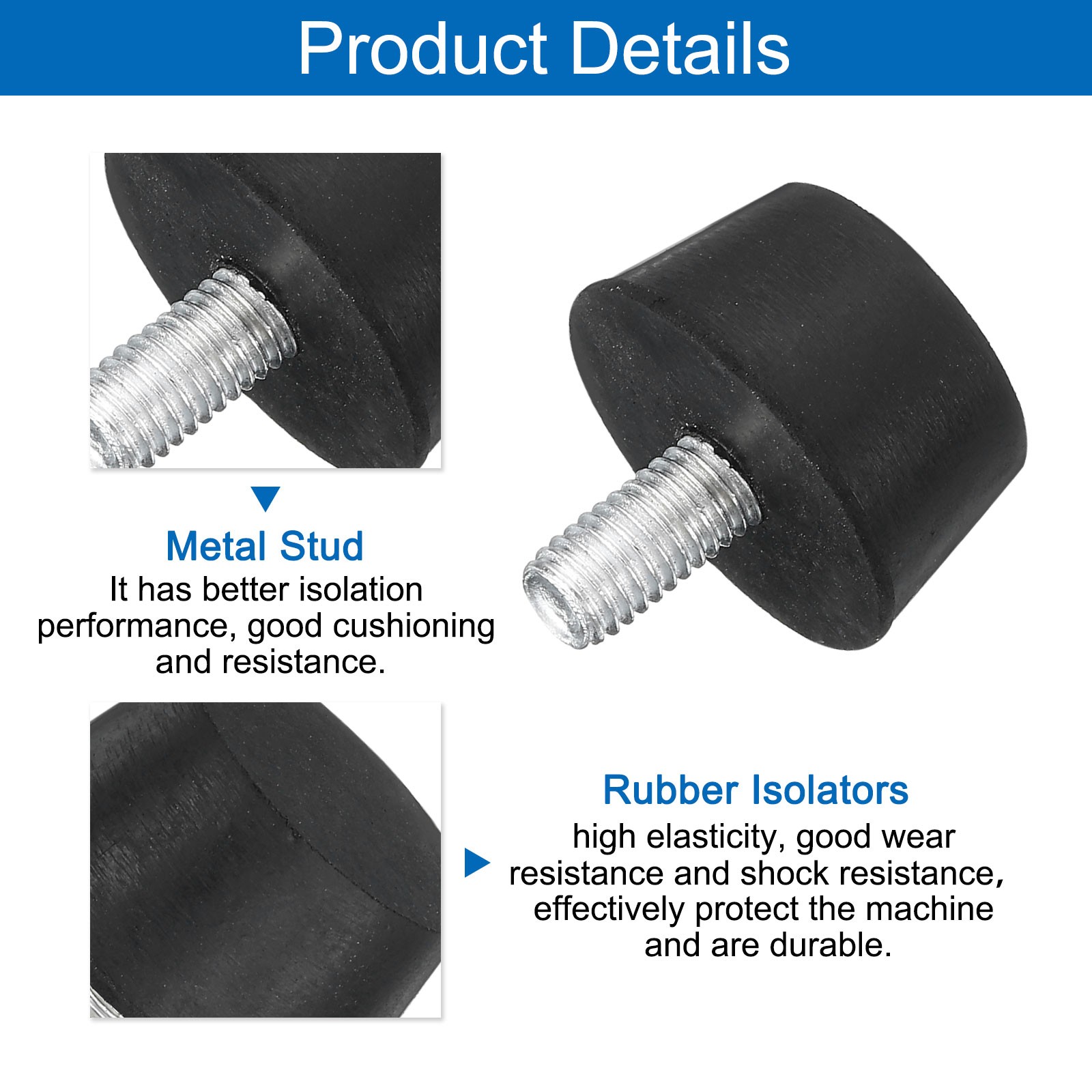 8Pcs Thread Levelling Feet, 1.18″x0.63″ with M8x15mm Studs, Black